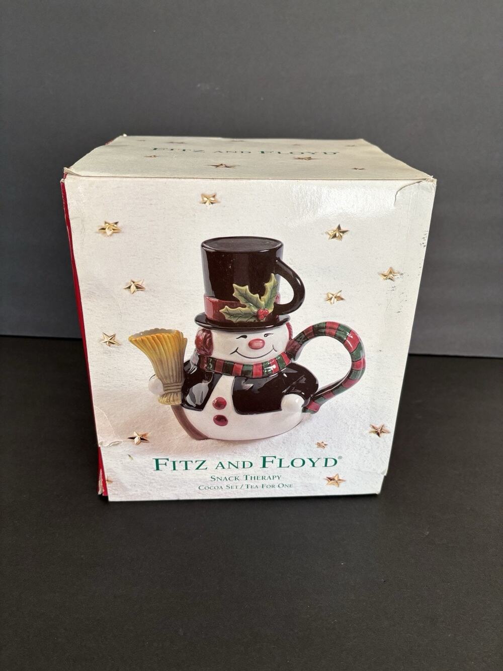 Fitz and Floyd Christmas Snack Therapy Snowman Teapot/Mug (2003) ~ With Box